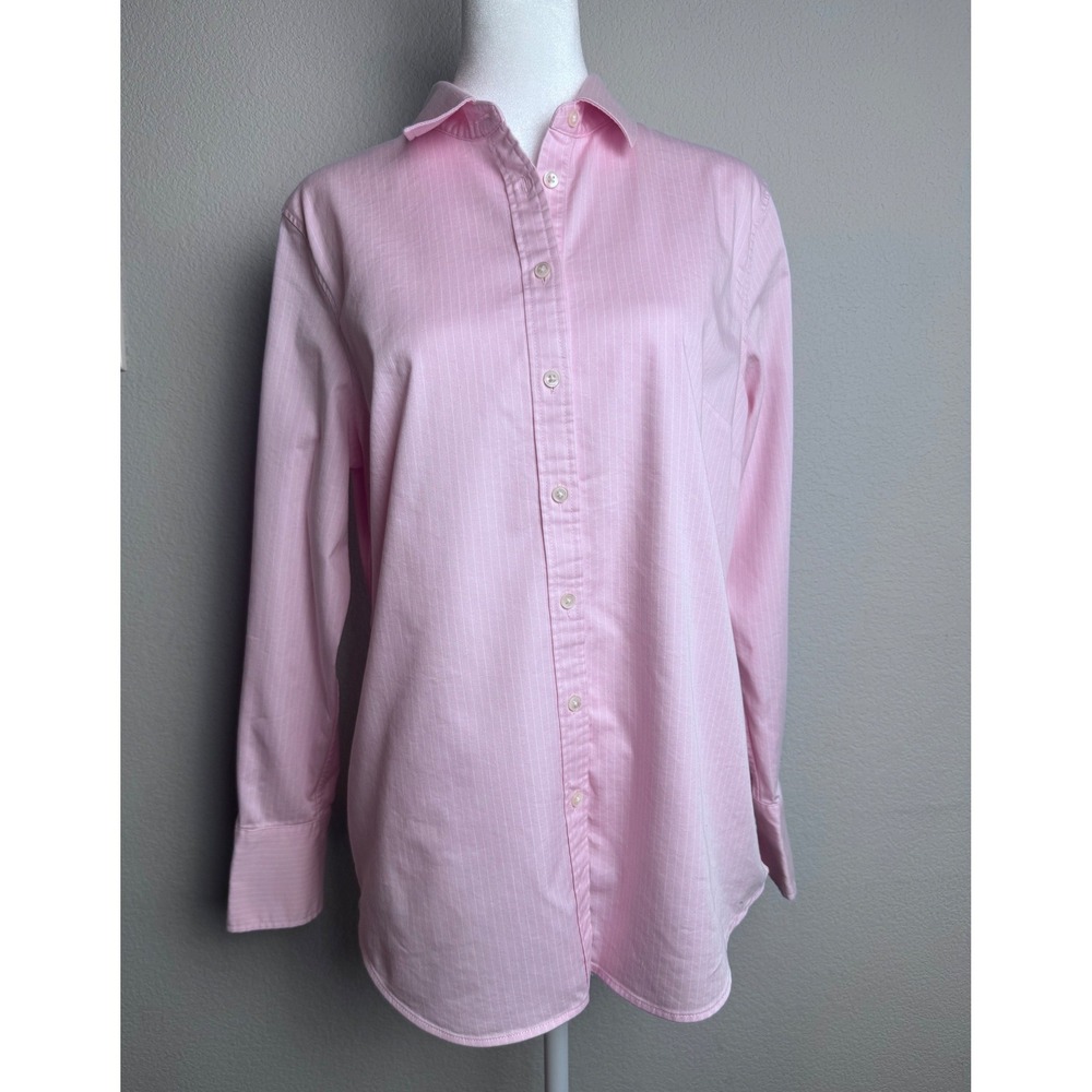 Banana Republic Riley‎ Tailored Fit Pink Pinstripe Button Down Shirt Womens 10